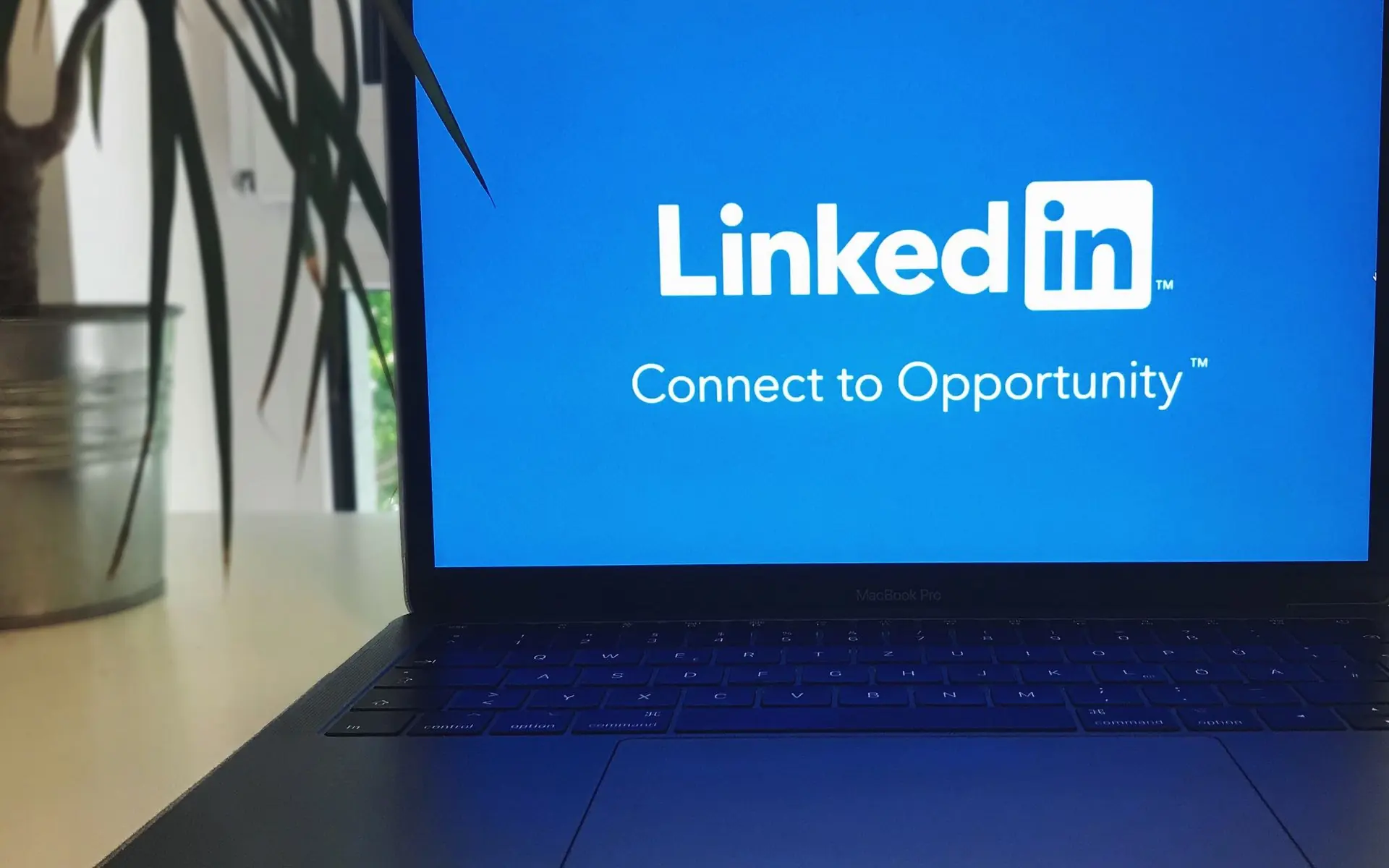 LinkedIn logo on a laptop screen.