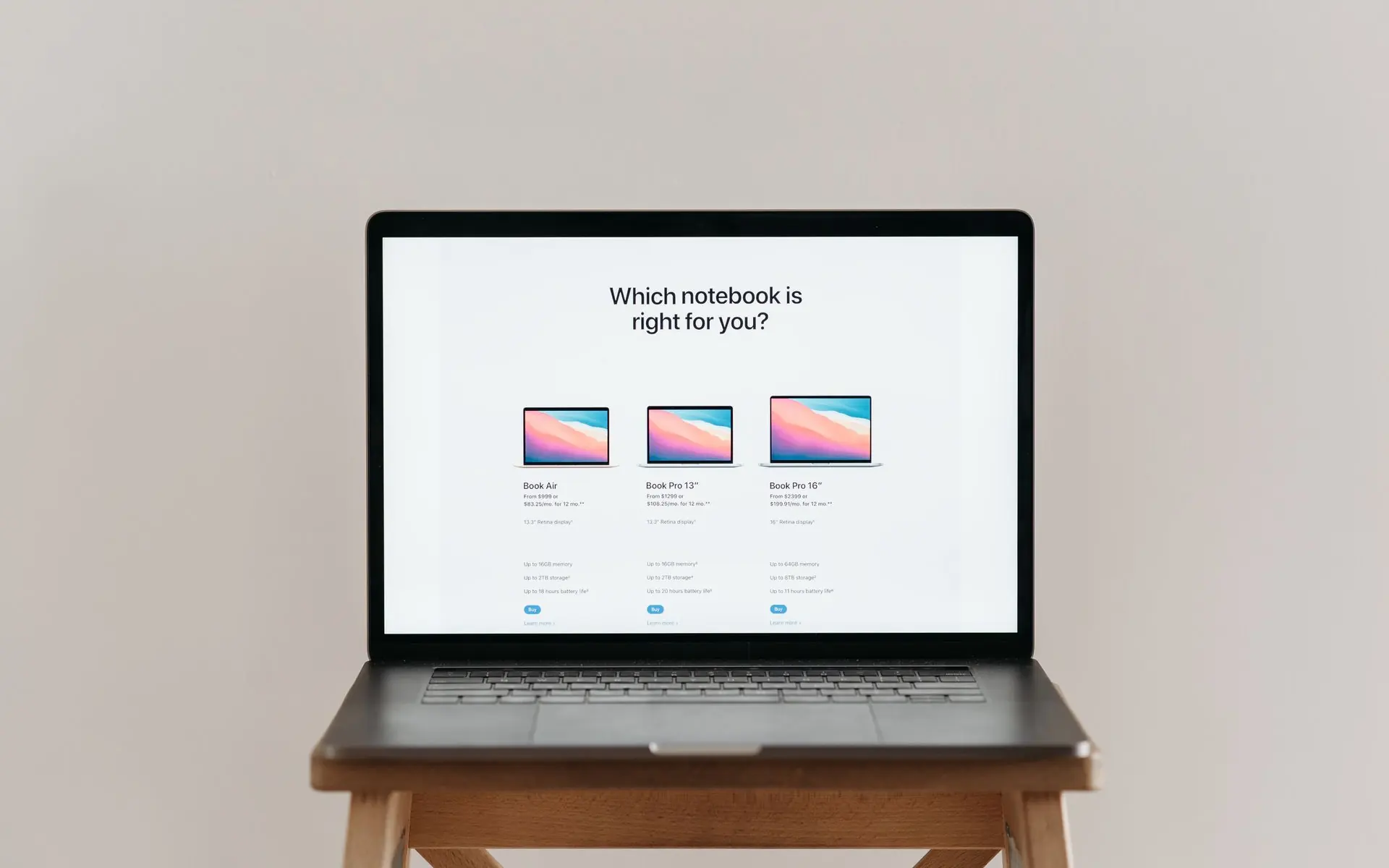 Laptop showing a product comparison page.