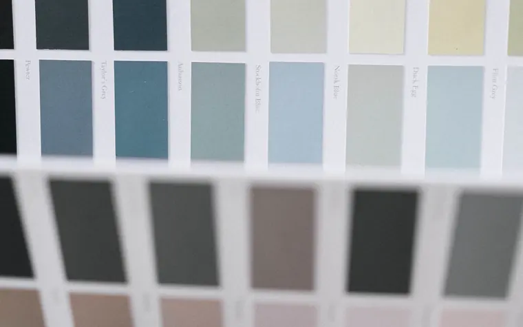 Colour palette cards arranged for design selection.