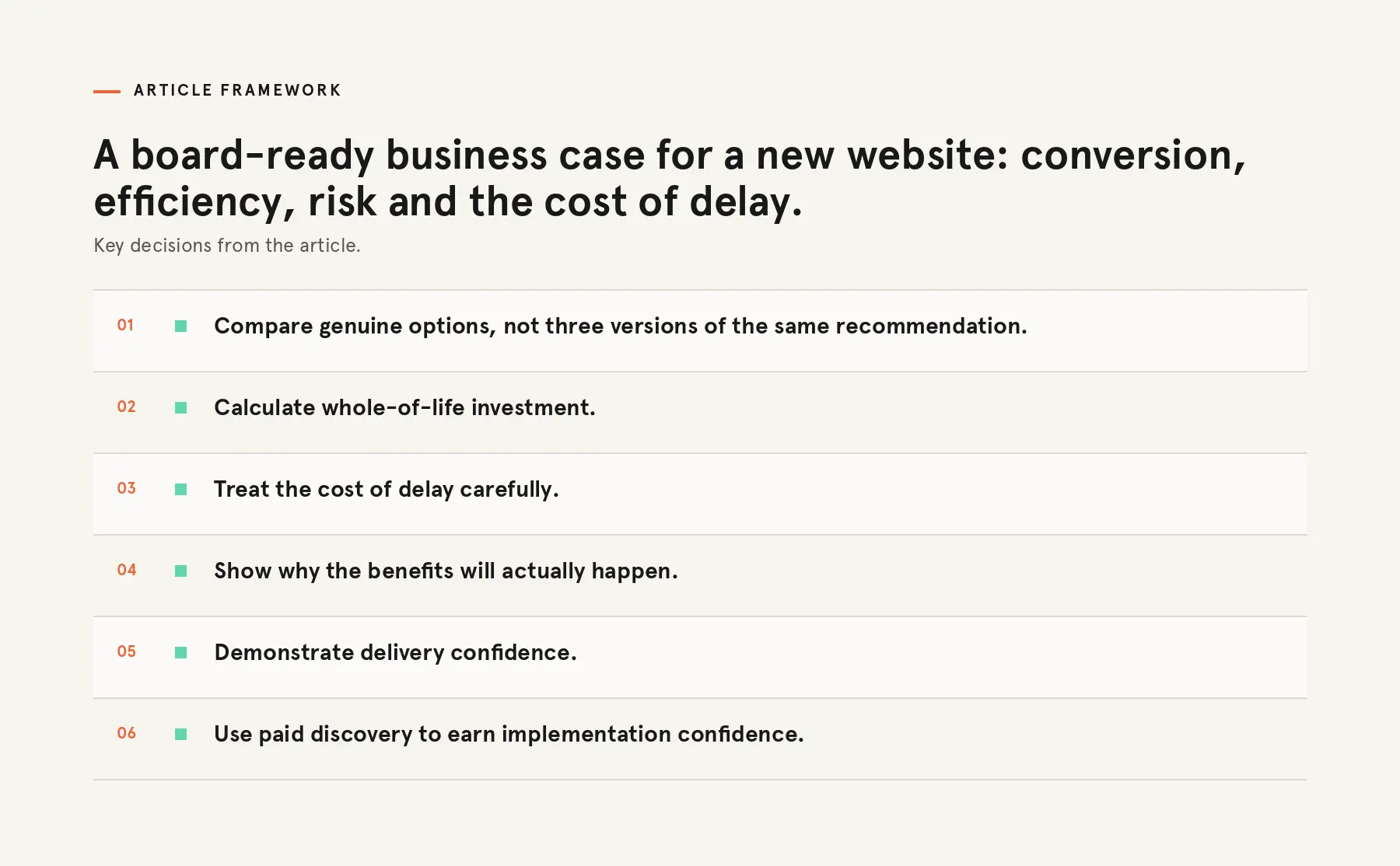 Diagram: Compare genuine options, not three versions of the same recommendation.