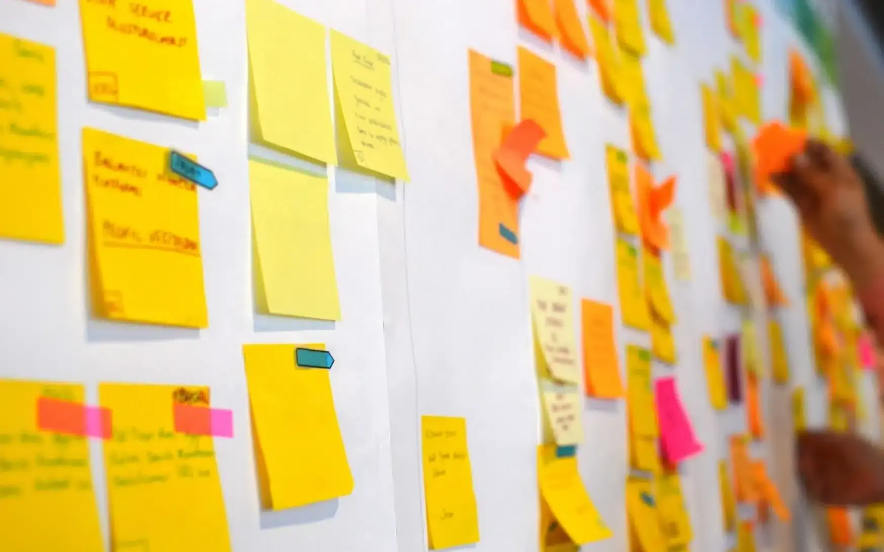 Wall of sticky notes used for agile planning.