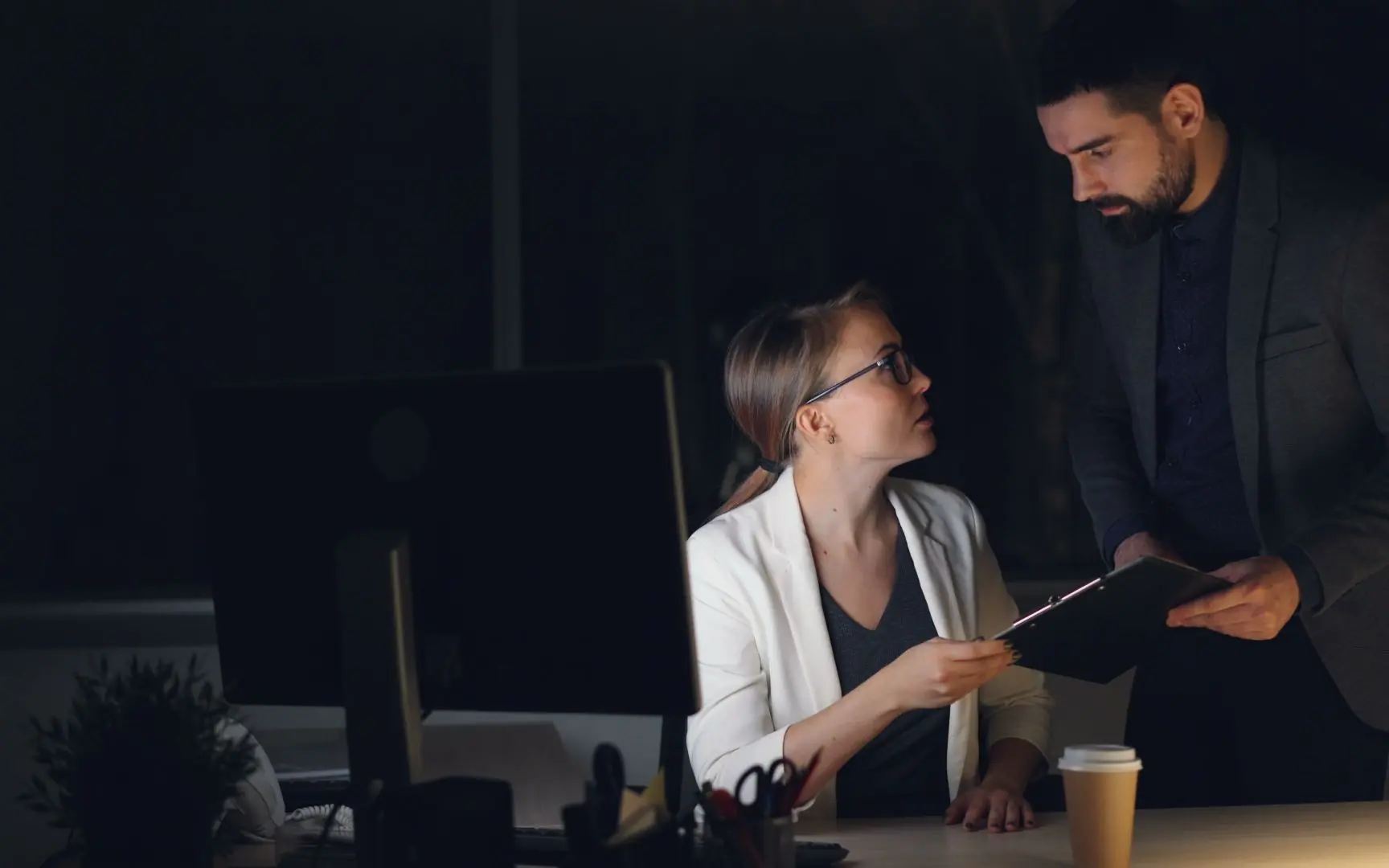 Team working late at night in an office.