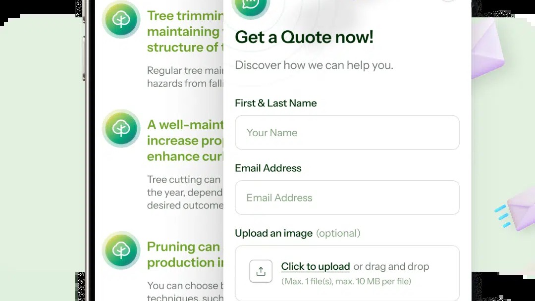 Milone's Tree Solutions mobile lead generation form.