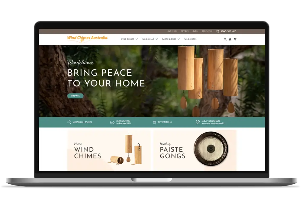 Wind Chimes Australia Website on Desktop View.