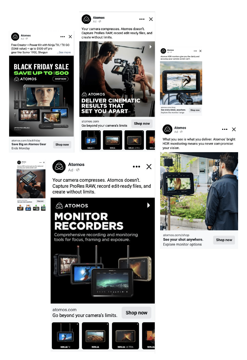 Atomos social media advertising creative.
