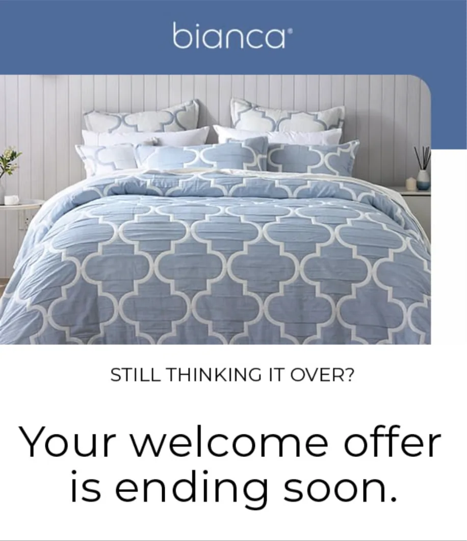 Bianca welcome offer reminder email.