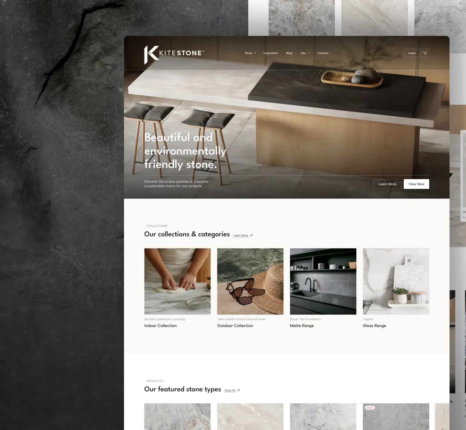 Kitestone benchtops solutions homepage design.