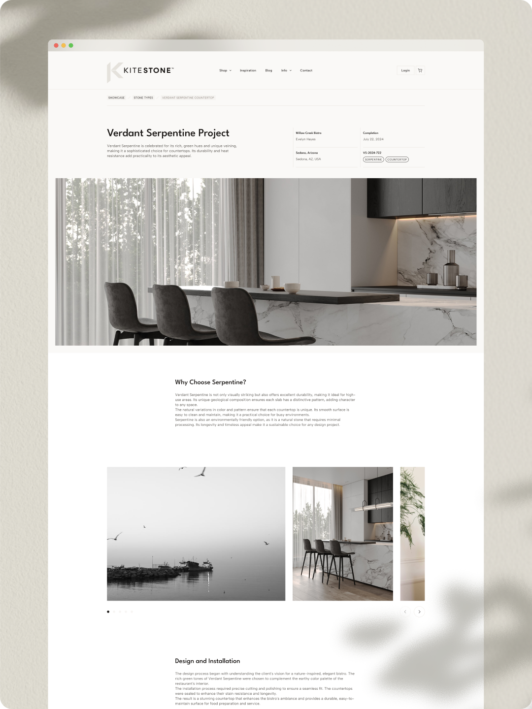 Kitestone project showcase page design.