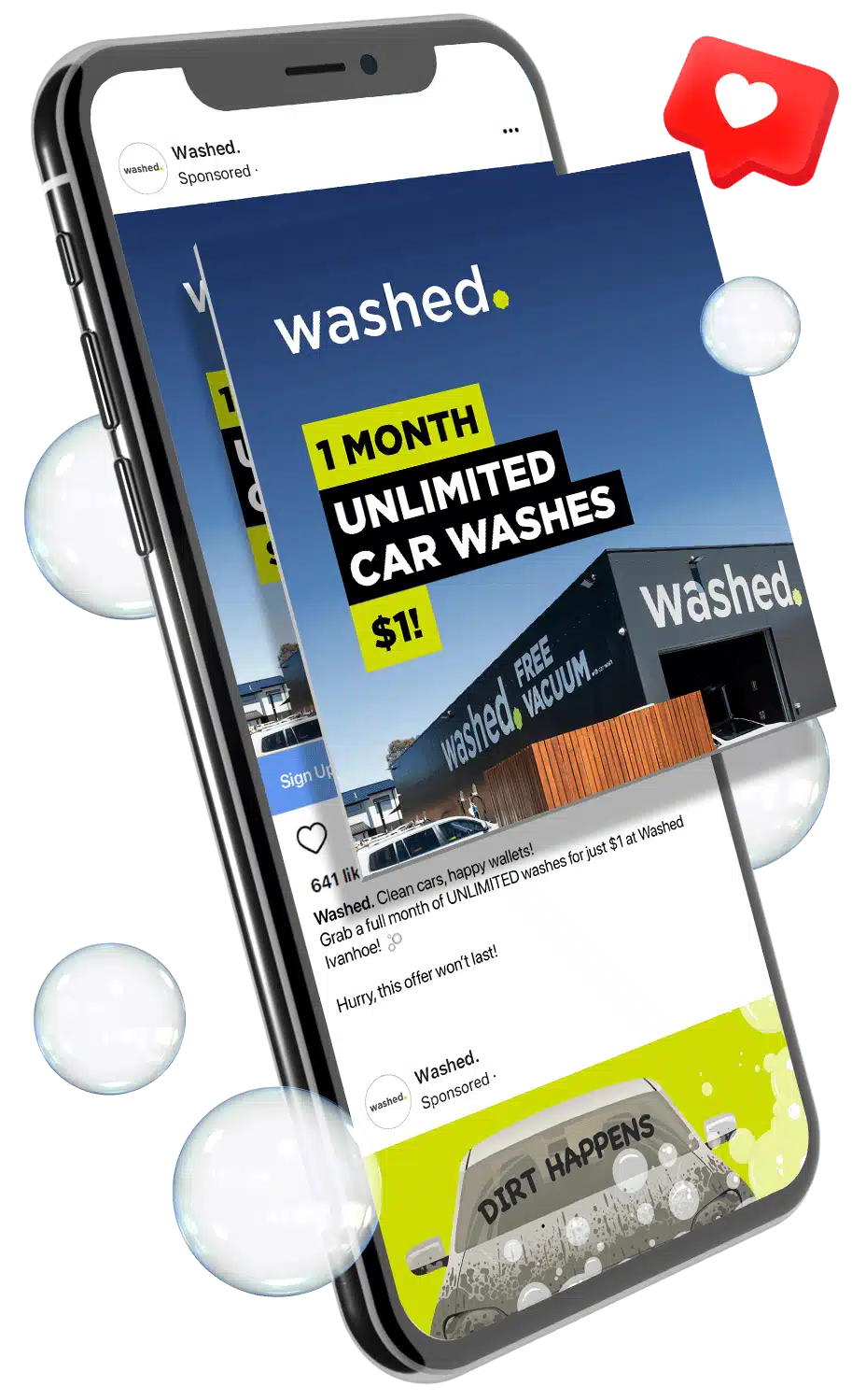 Washed social media ads washed car.