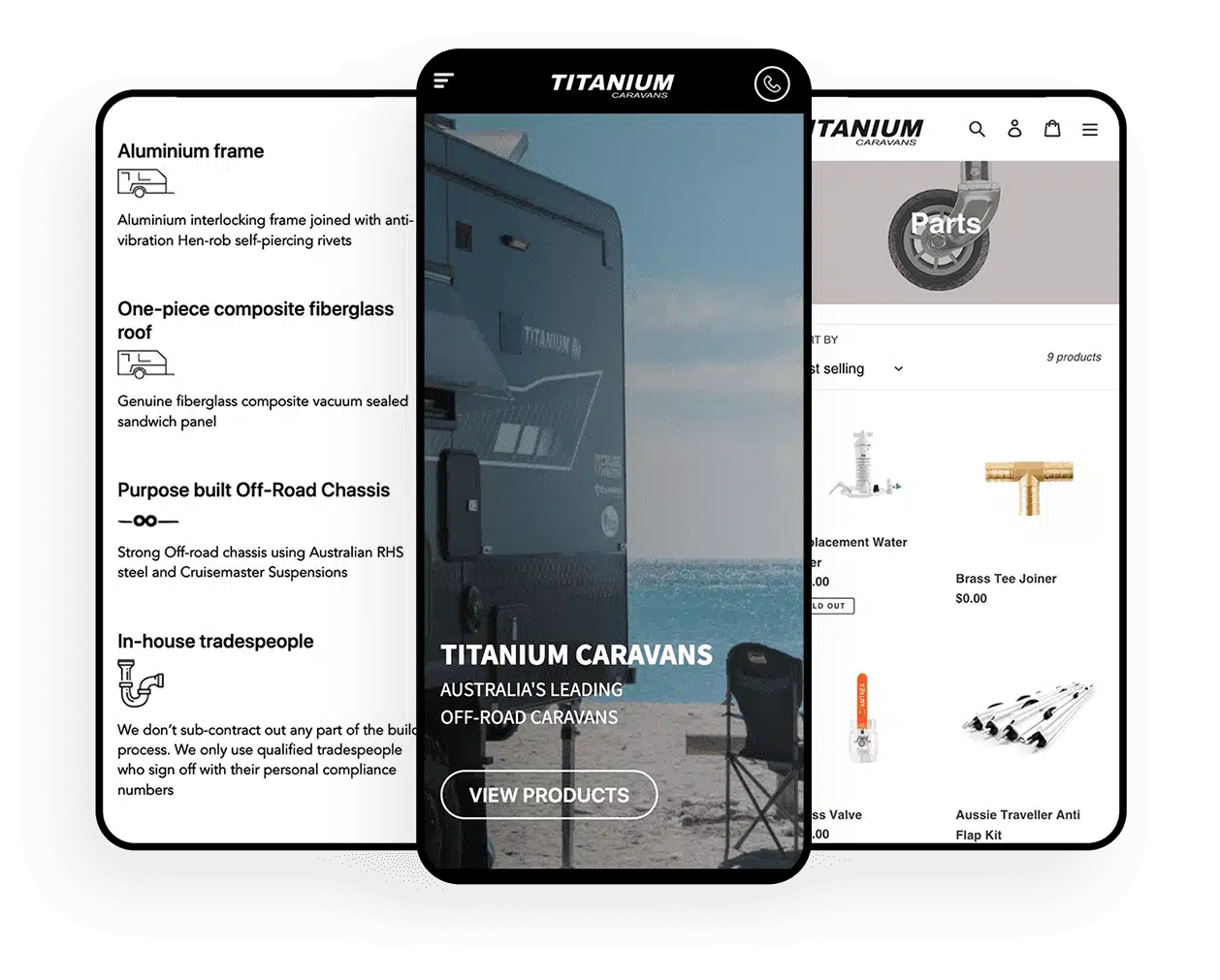 Titanium Caravans website mockup.