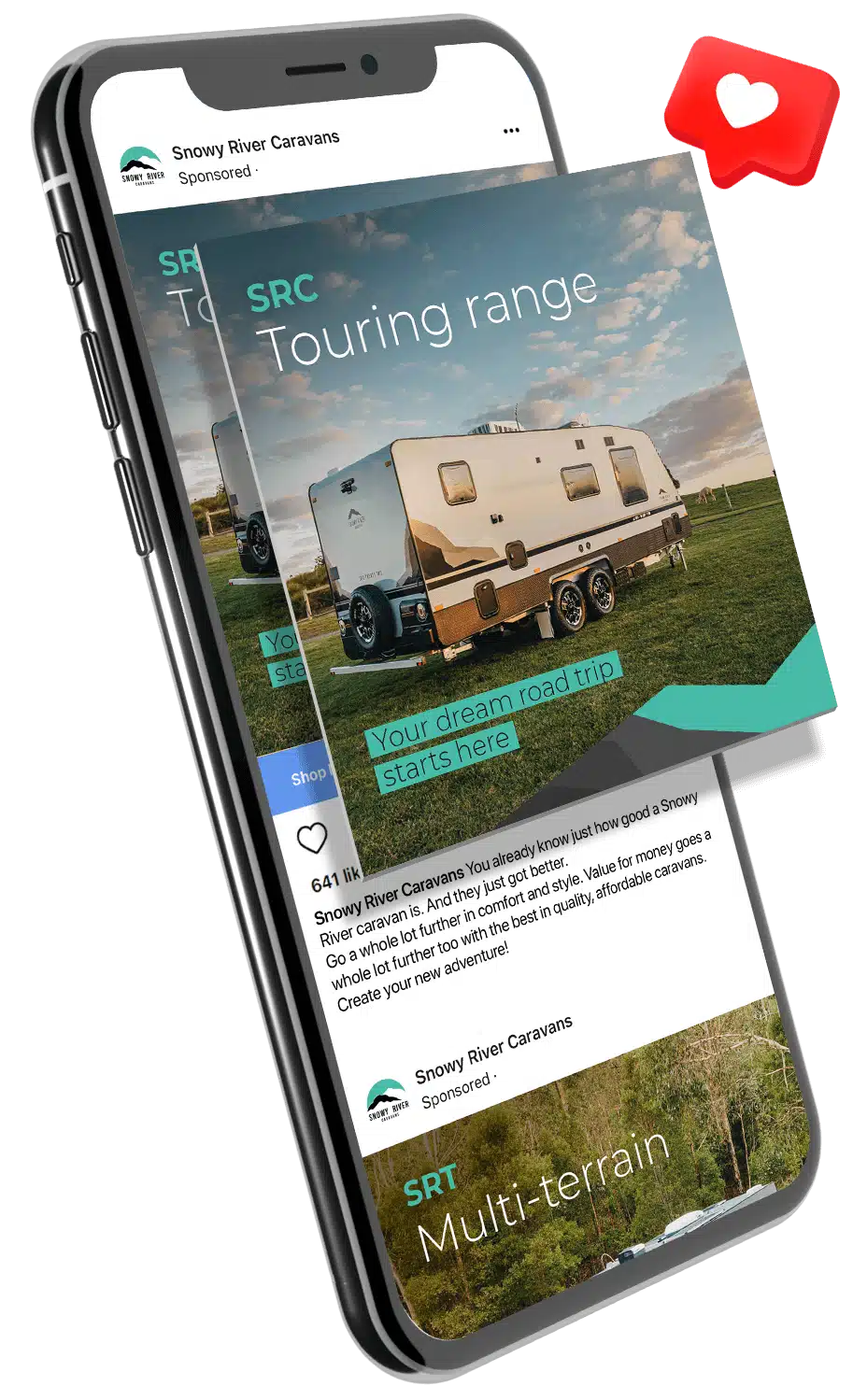 Snowy River Caravans social media advertising creative.