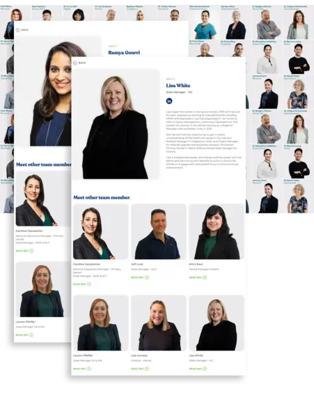 Team profile and bio pages from the Primary Dental website.