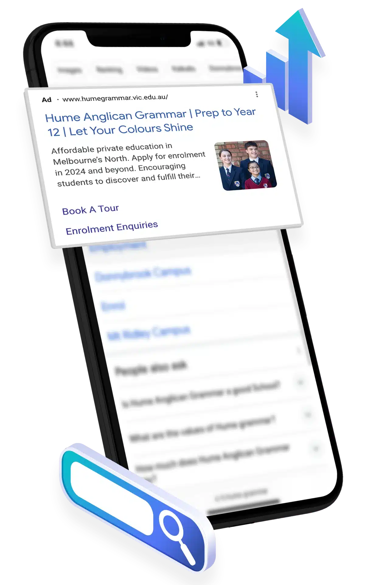 Hume Grammar School website advertising mockup.