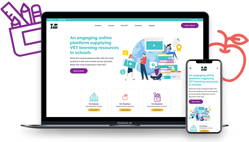 IVET website preview on desktop and mobile.