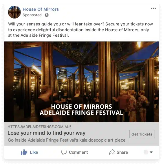 House of Mirrors facebook advertising.