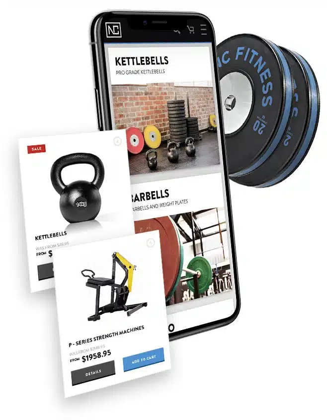 NC Fitness eCommerce website products page.