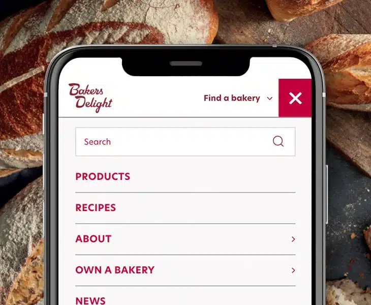 Bakers Delight search bar menu.
