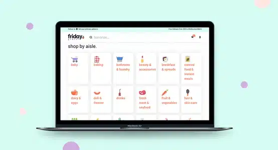 Friday Grocer desktop website design features.