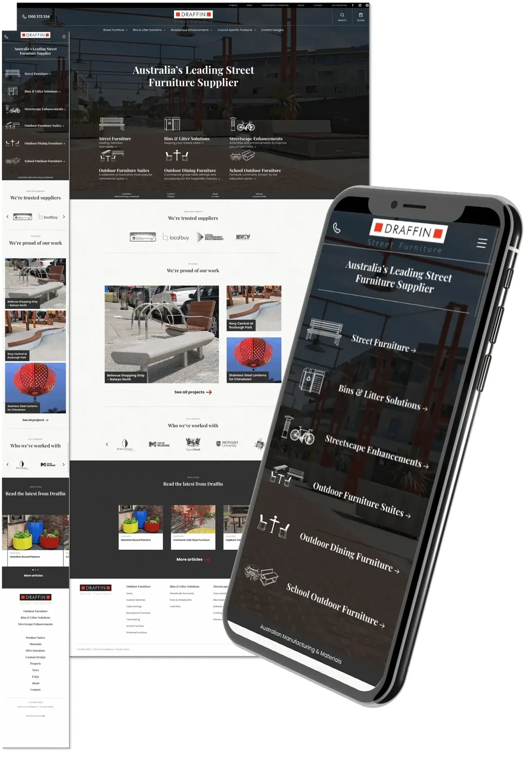 Draffin homepage on desktop and mobile.