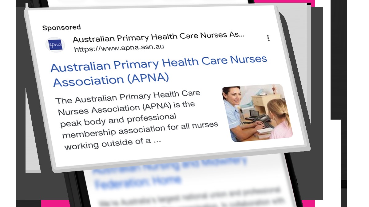 Google advertising creative for APNA's nurse recruitment campaign.