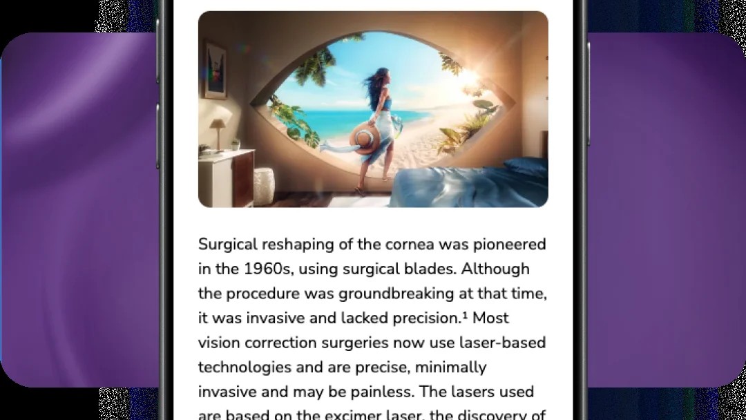 Laser vision correction history page shown on a mobile device.
