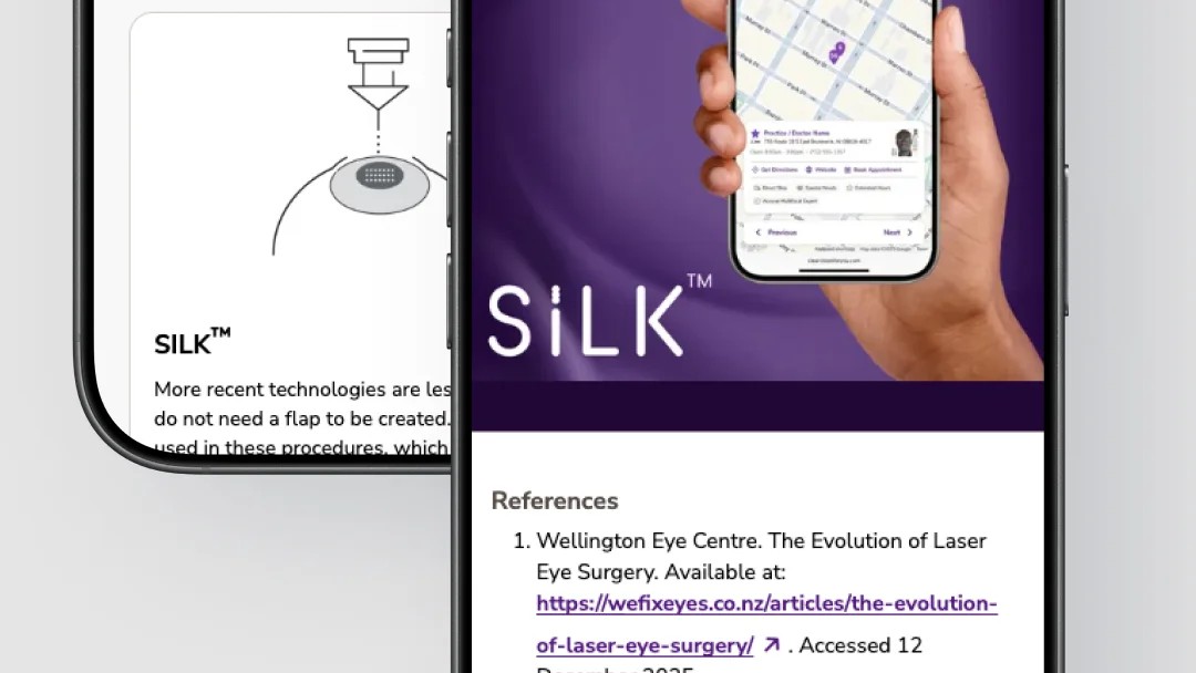 SILK and LASIK comparison content with references shown on two mobile devices.