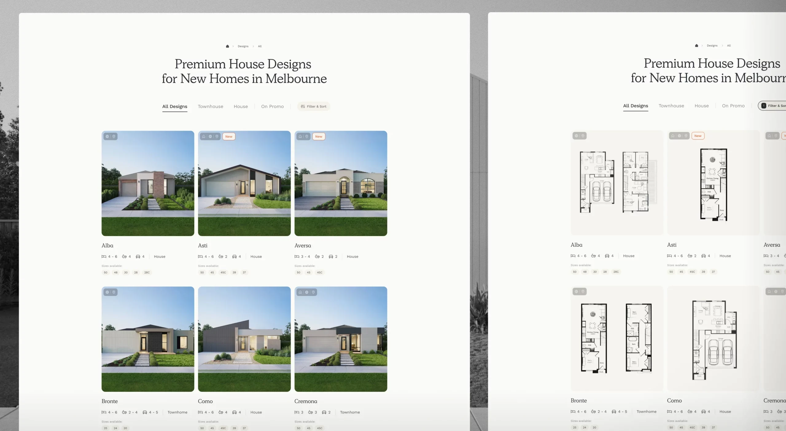 Nostra Homes house designs listing.
