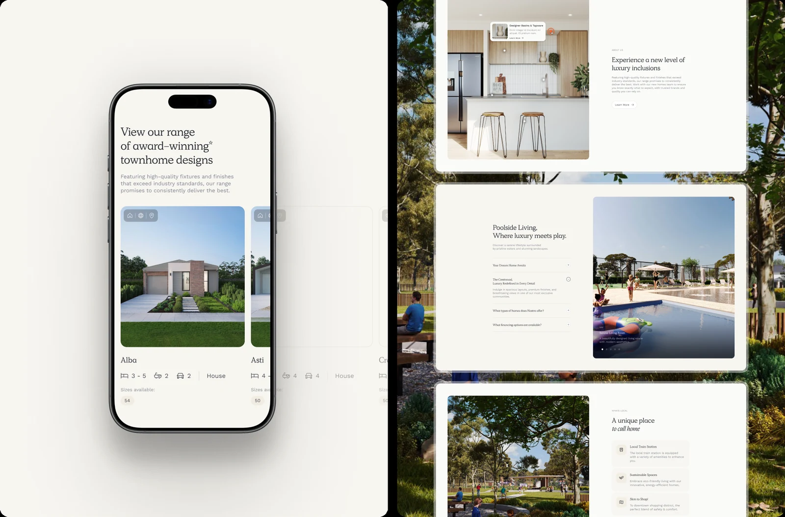 The Nostra Homes website shown on desktop and mobile together.