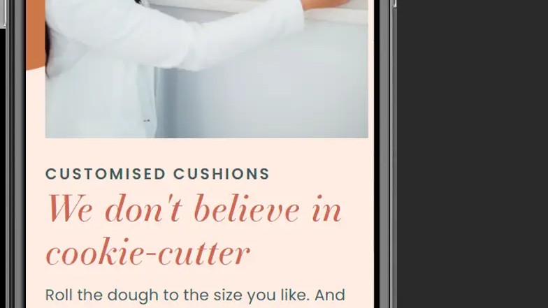 Customised cushions page on the Newline website.