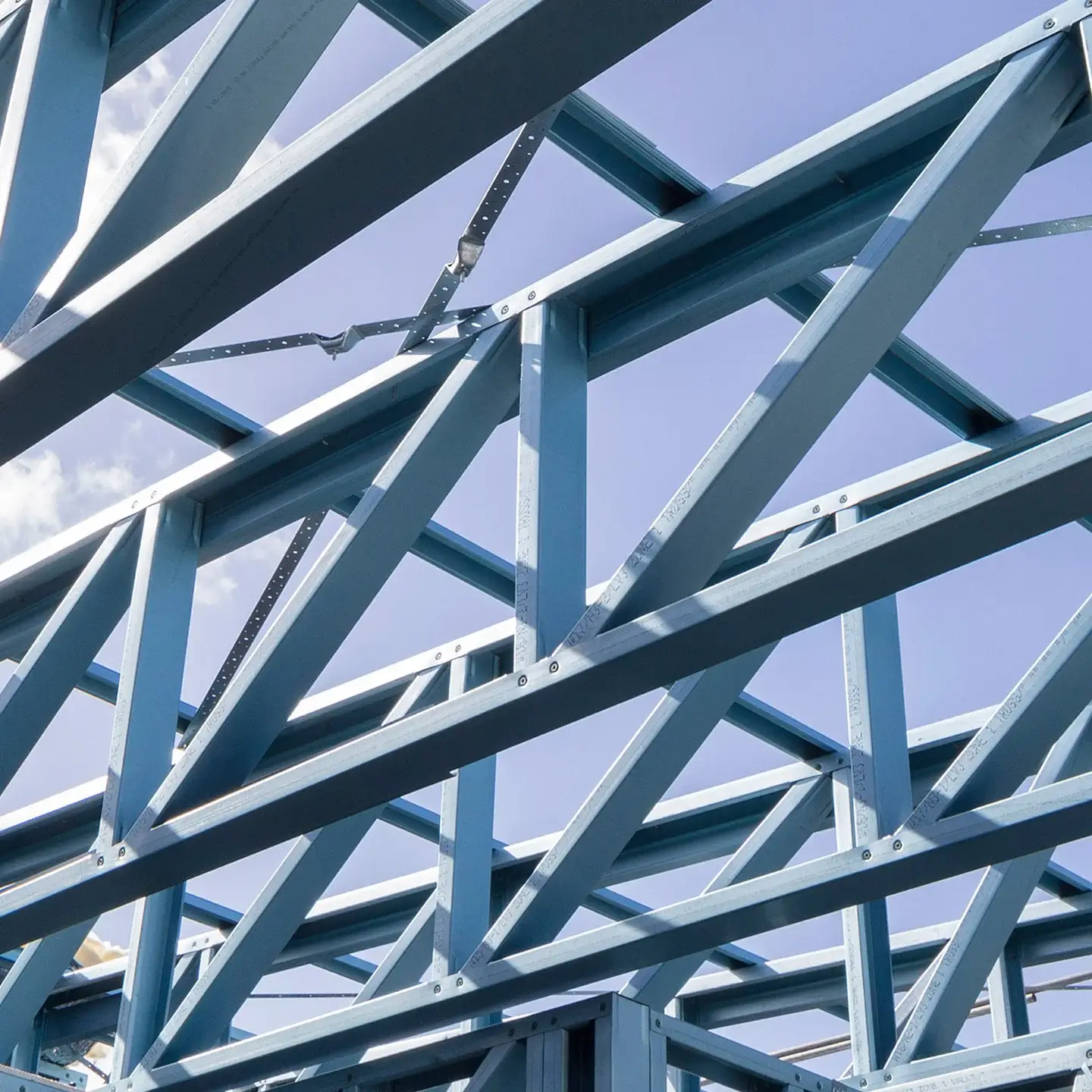 Steel framework viewed from below.