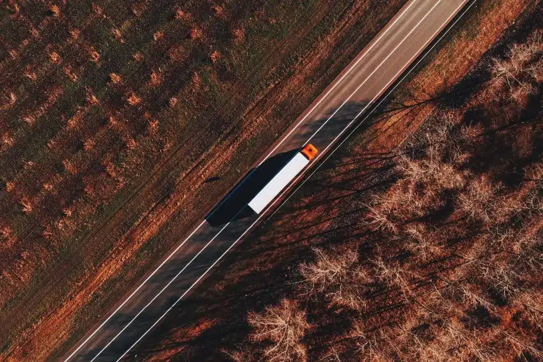 G and V shipping truck viewed from above.