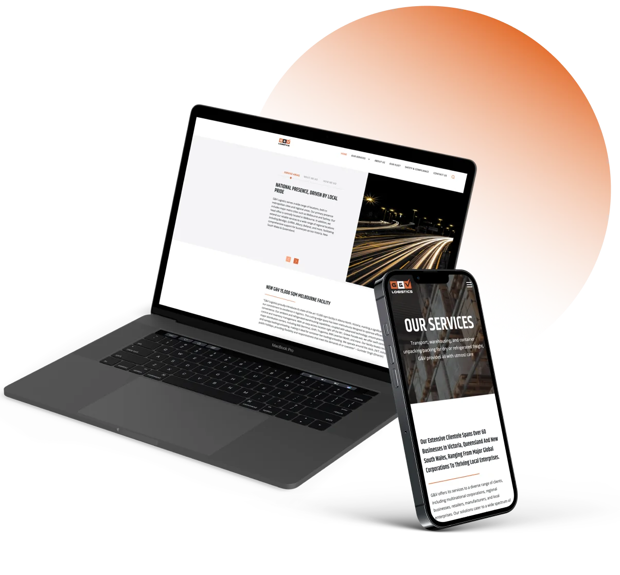 Laptop and Phone displaying G&V's Website Services.