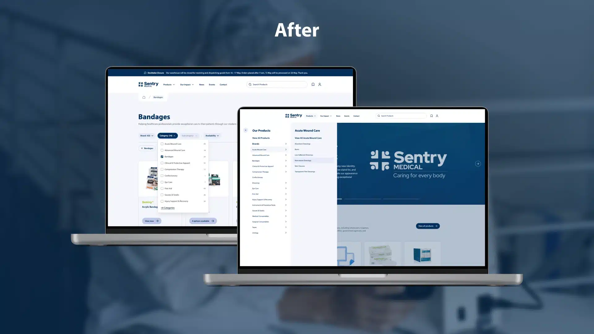 Sentry Medical website after comparison.