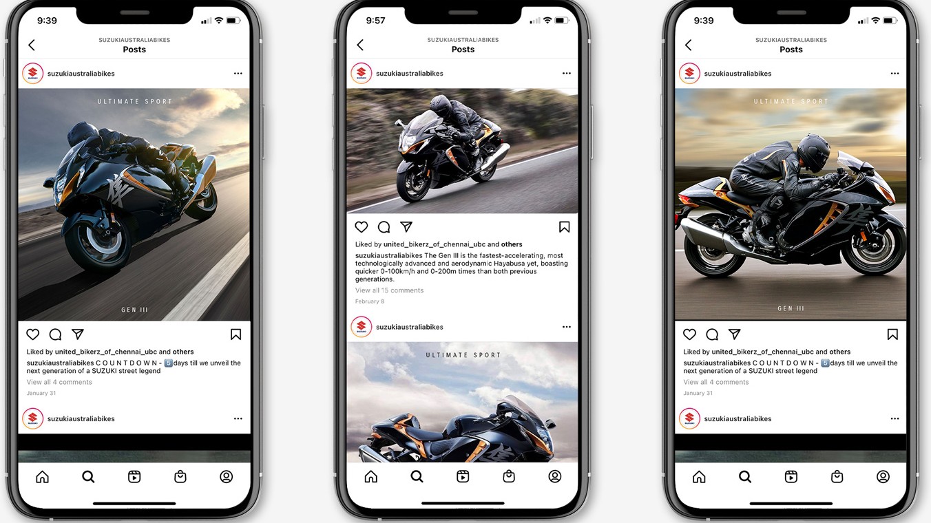 Suzuki motorcycle Instagram campaign creative.
