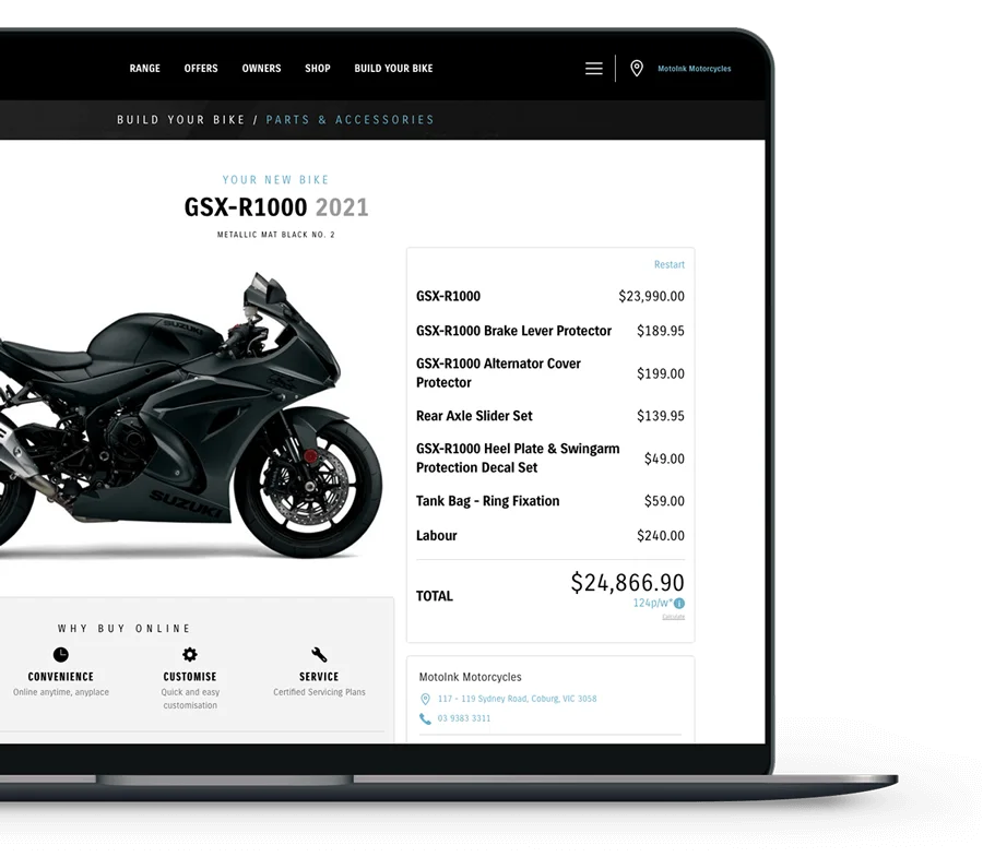 Suzuki eCommerce on Desktop View.