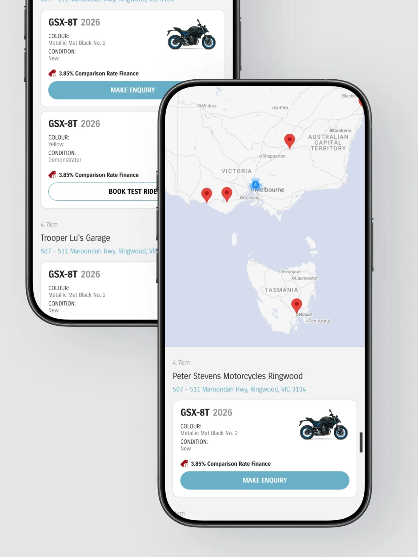 Dealer locator with live stock on mobile.