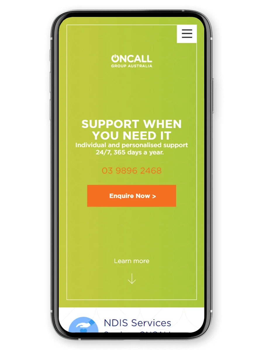 OnCall Group Australia homepage on a mobile phone display.
