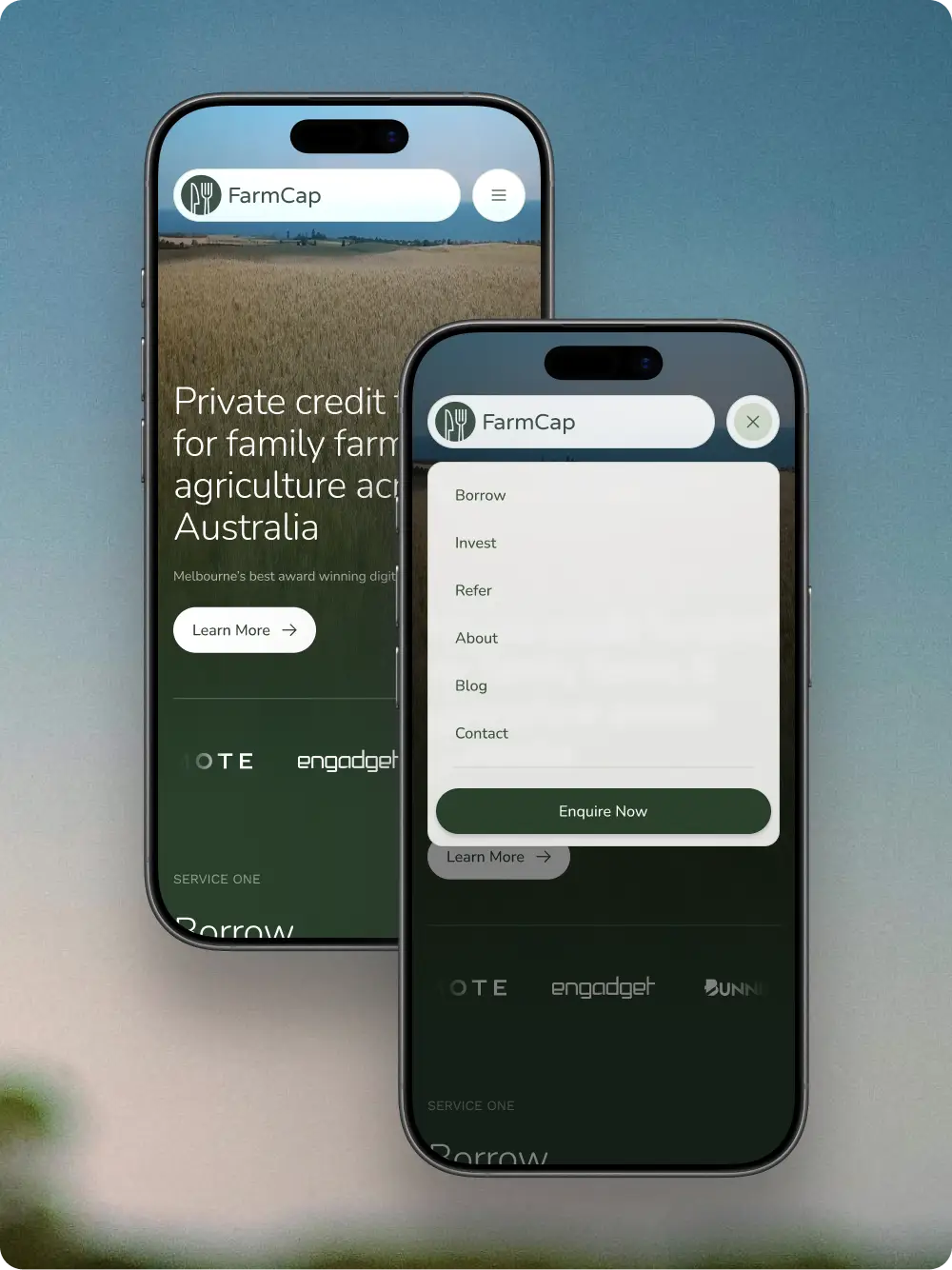 FarmCap mobile navigation design.