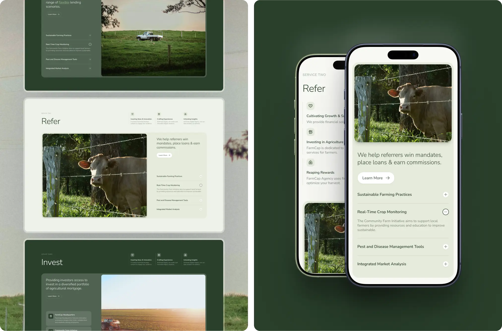 FarmCap Refer page displayed across desktop and mobile, showcasing the responsive website design for referral partners.