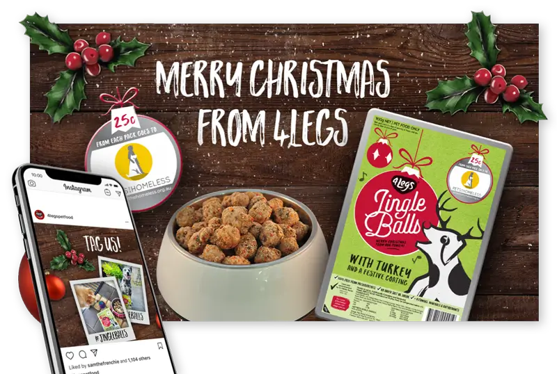 4Legs Pet Food christmas message feeds 4legs website.