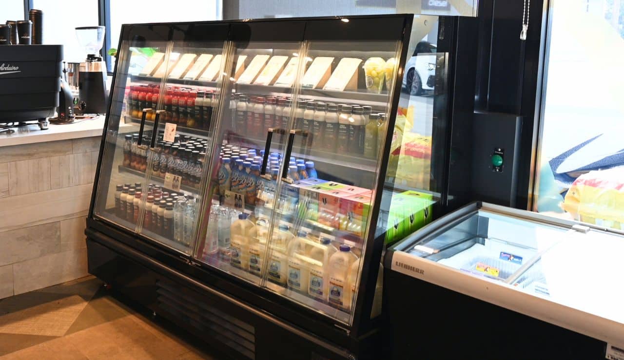 Bromic drinks display fridge in a cafe.