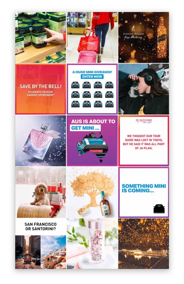 JR Duty Free Instagram campaign feed.