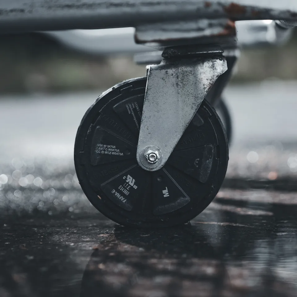 Close view of an industrial castor wheel.