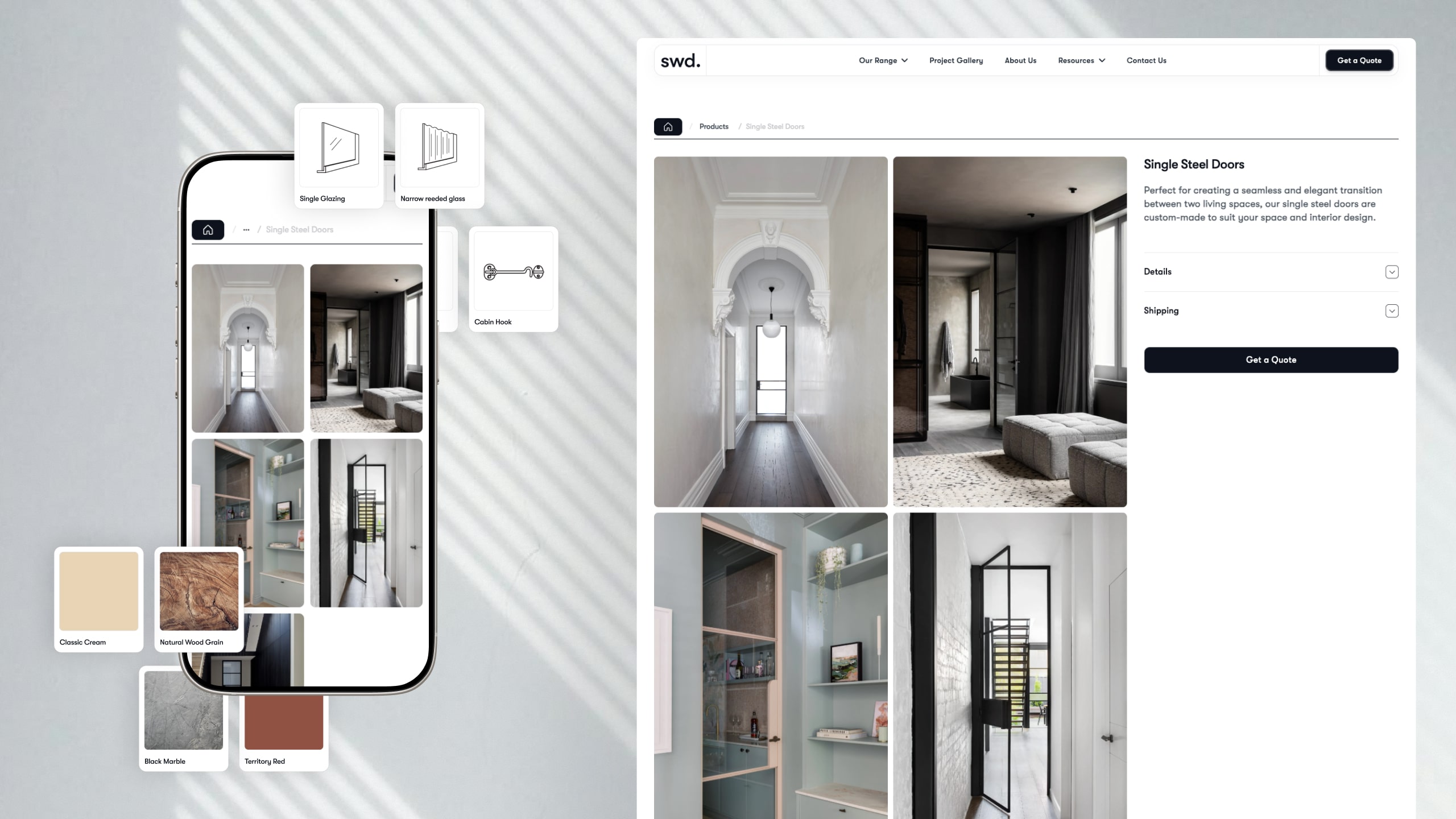 Steel Window Designs product page on a desktop screen.
