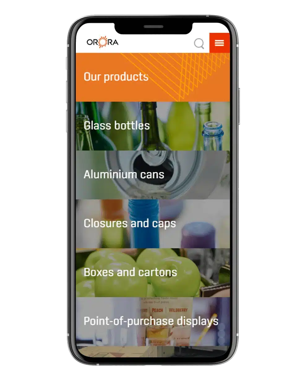 Orora website design on a mobile device.