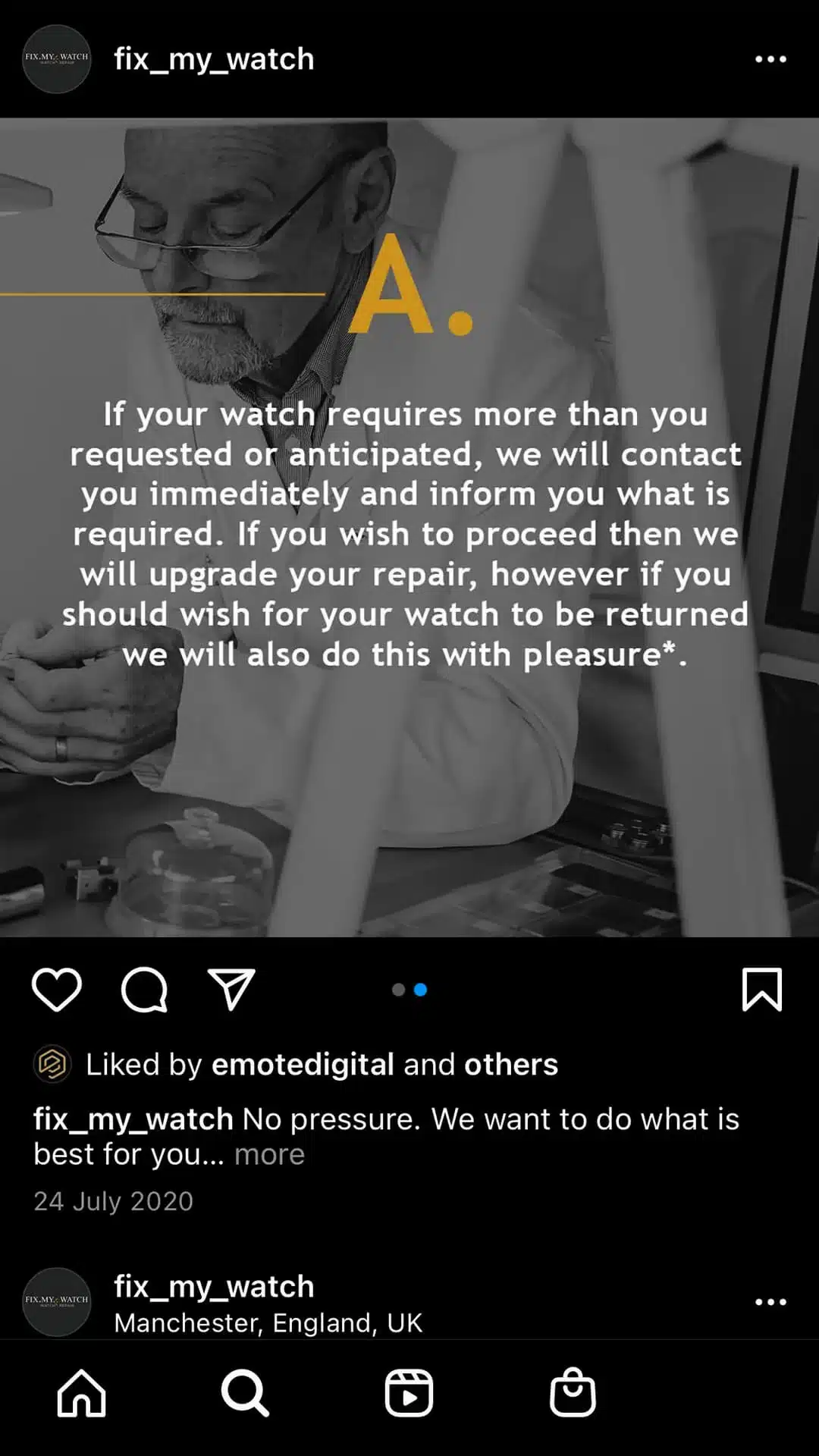 Fix My Watch quote on instagram post.