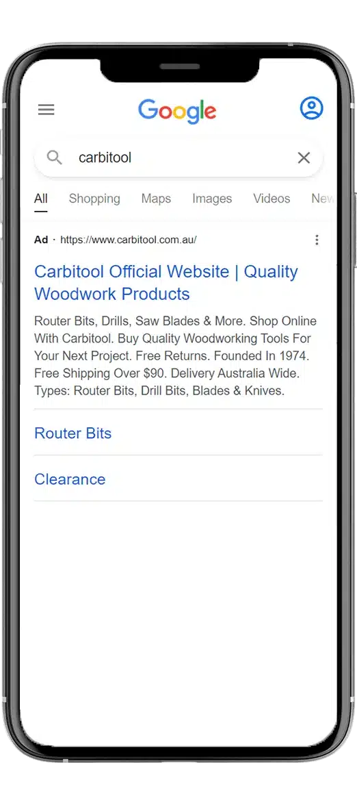 Carbitool google search advertising results.