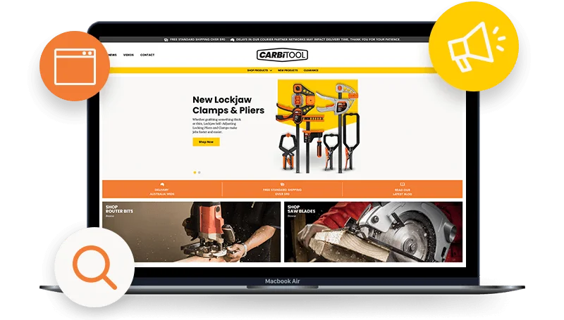 Carbitool website new design on laptop mockup.