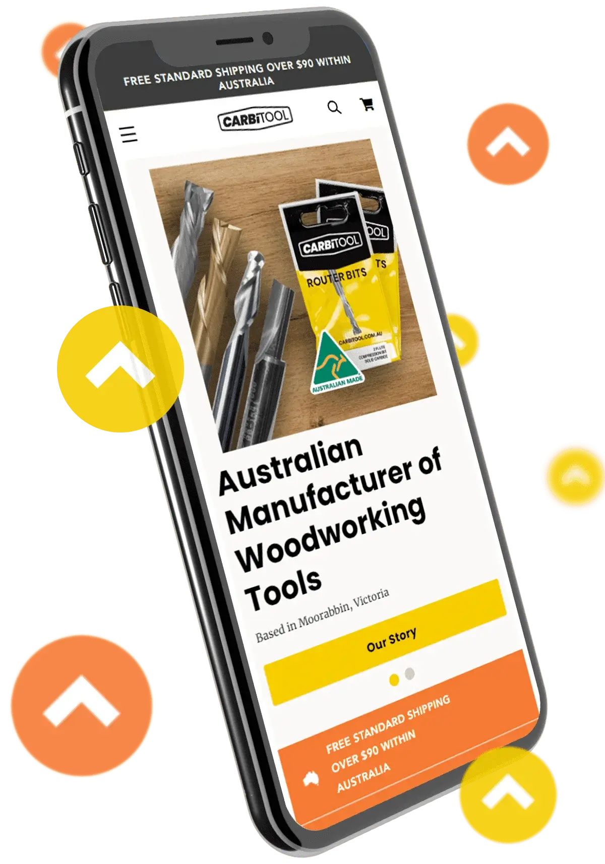 Carbitool Website Mockup on Mobile Device.