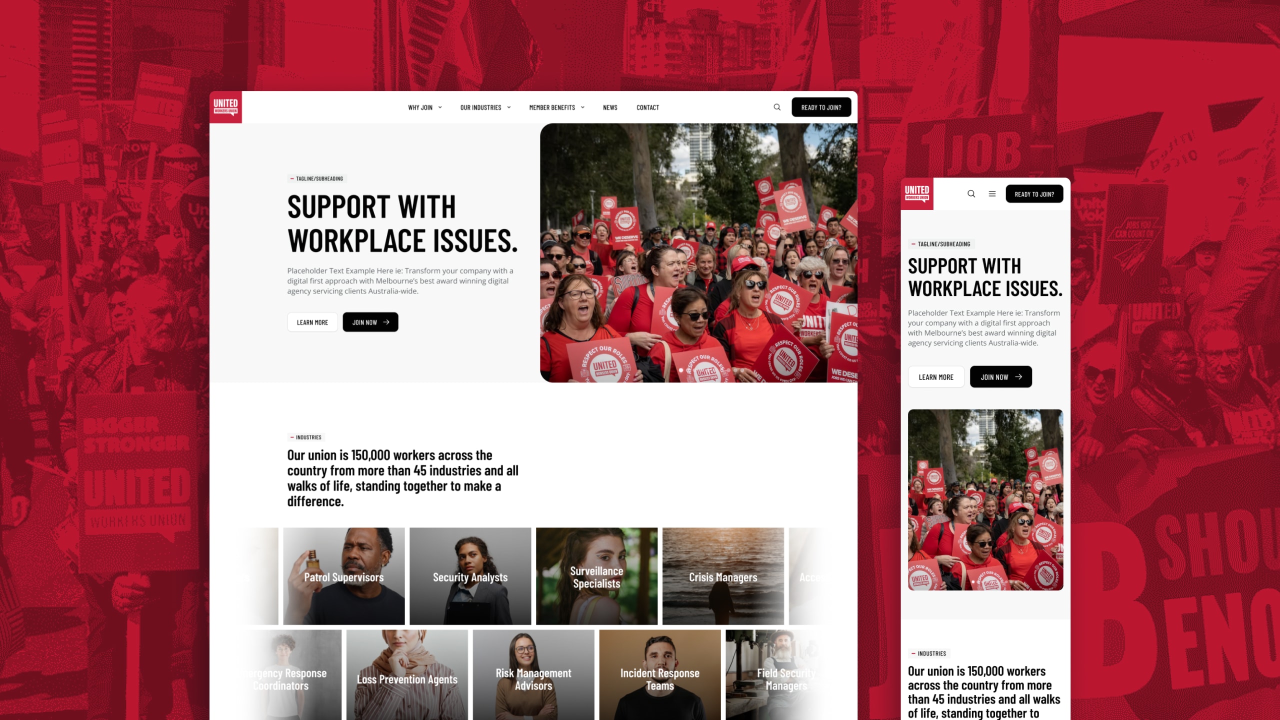 United workers union website redesign desktop screenshot.